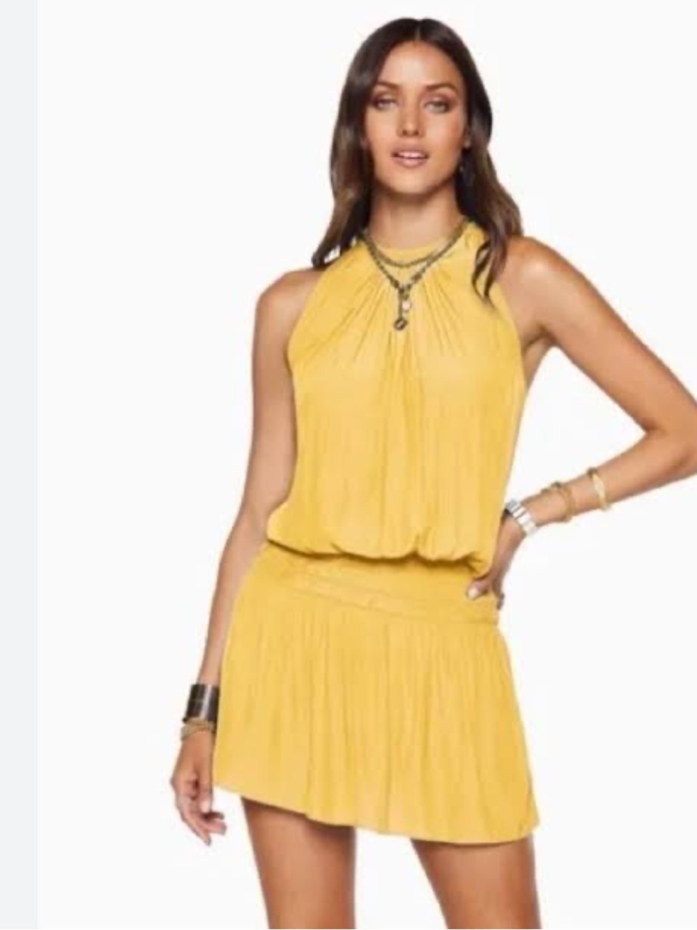 Ramy Brook  butterscotch Paris Golden Yellow Halter Mini Dress